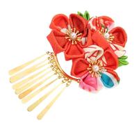 CHILDWEET Pinza Cabello Estilo Japonés Borlas Rojas de Tela, Horquilla Floral para Kimono y Hanfu, Adecuado para Festivales y Viajes Varios estilos