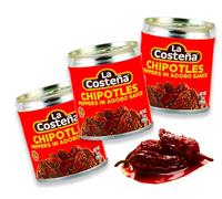 Chile chipotle en salsa de Adobo de La Costeña - Paquete de 3 (199 g cada uno) - Chiles picantes ahumados en salsa de tomate picante - Ideal para platos mexicanos