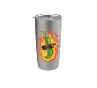Chili Funny Pepper Hot Picante Alimentos Amantes Calor Fuego Mexicano Vaso térmico de acero inoxidable de doble pared