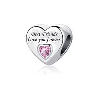 Chili Jewelry Abalorio de corazón de cristal rosa para siempre, para mamá, hija, tía, papá, abuela, amigos, compatible con pulseras Pandora, Metal, Cobre