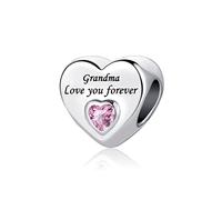 Chili Jewelry Abalorio de corazón de cristal rosa para siempre, para mamá, hija, tía, papá, abuela, amigos, compatible con pulseras Pandora, Metal, Cobre