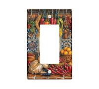 Chili Kitchen - Cubierta para interruptor de luz basculante individual, diseño rústico tradicional de pan y frutas, cosecha de frutas de plástico rojo, placa decorativa para el hogar, sala de estar
