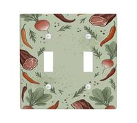 Chili Kitchen - Placa de cubierta de interruptor de doble luz, diseño rústico de rábano natural, cosecha de hierbas de plástico verde, tamaño estándar, placa decorativa para el hogar, sala de estar