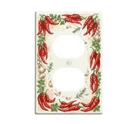 Chili Kitchen - Placa de pared dúplex, diseño rústico de ajo natural, cosecha de hierbas de ajo rojo, placas de pared de tamaño estándar para tomas eléctricas para el hogar, sala de estar, decoración