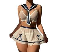 CHILIRIA Conjunto de lencería de malla para mujer, disfraz de profesora y minifalda, talla grande