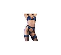 Chilirose Conjunto de lencería CR 4468 – 4 piezas Azul y Negro S/M