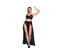 Chilirose - cr 4672 top negro falda y tanga con cadenas doradas s - S