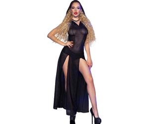 CHILIROSE - CR 4685 VESTIDO LARGO CON CAPUCHA NEGRO S S