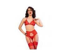 Chilirose - cr 4848 set sujetador + tanga + medias de encaje rojo s