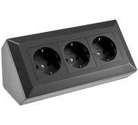 ChiliTec Bloque de 3 enchufes de 230 V, ángulo de 45°, para cocina, encimera, taller, color negro