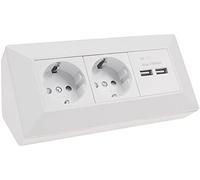 ChiliTec Bloque de enchufes de Esquina de 2 enchufes, 230 V, 2 Puertos USB-A 3,1 A, Montaje para Cocina, Oficina, Taller, Color Blanco Mate