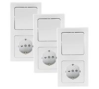 ChiliTec Delphi - Enchufe con interruptor de luz en marco doble (230 V, 2 enchufes, combinación de protección de contacto, con interruptor de cambio, marco cómodo, conector de sujeción, 3 unidades