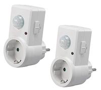 ChiliTec - Detector de Movimiento con Enchufe I 230V - Enchufe intermedio Ajustable I Alcance 9m Potencia máx. 1200 W LED Adecuado se apaga de 1 W I 2 Piezas Blanco