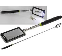 ChiliTec Espejo telescópico con iluminación LED, espejo de mano, extensible, 28 - 88 cm, con mango suave, giratorio