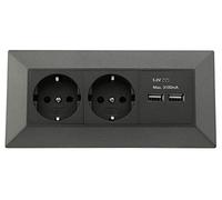 ChiliTec Regleta de 2 enchufes con 2 puertos USB, en ángulo de 90°, 230 V, montaje en esquina y en superficie, para encimera, cocina, taller, color antracita