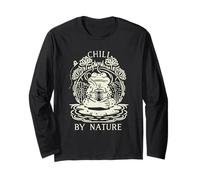 Chill by Nature Cottagecore Frog Meditation Vintage Badge Manga Larga