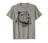 Chill Capybara Fumar Cigarrillo Dibujado a Mano línea Arte Divertido Camiseta