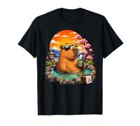 Chill Capybara Hot Spring Sunset Retro Funny Summer Camiseta