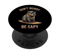 Chill Capybara on Surfboard Don't Worry Be Capy Design PopSockets PopGrip Adhesivo