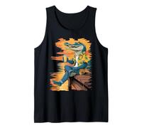 Chill Cocodrilo Relajándose Junto al Agua Puesta de Sol Tropical Camiseta sin Mangas