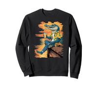 Chill Cocodrilo Relajándose Junto al Agua Puesta de Sol Tropical Sudadera