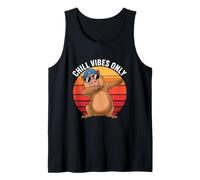 Chill Dabbing Capibara Retro Atardecer Camiseta sin Mangas