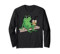 Chill Frog Vibes Drinking Iced Coffee Manga Larga