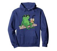 Chill Frog Vibes Drinking Iced Coffee Sudadera con Capucha