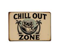 Chill Out Zone Koala Hamaca Retro Cartel de metal de estaño, decoración de pared vintage para el hogar, bar, cafetería, póster de metal de 8 x 12 pulgadas