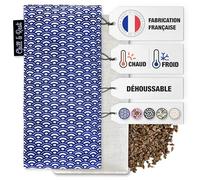 Chill&Rest - Bolsa de agua caliente para microondas desenfundable, fabricada en Francia - Cojín calefactor espalda - Semillas de lino - Máscara de migraña - Bolsa de agua caliente para niños - Azul -