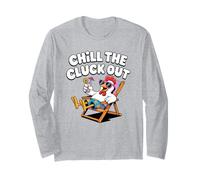 Chill The Cluck out Verano Vacaciones Playa Divertido Juego de Palabras Pollo Manga Larga
