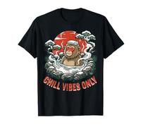 Chill Vibes Only Japanese Snow Monkey Onsen Hot Spring Retro Camiseta