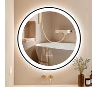ChillCruiser Espejo de baño redondo LED de 500 mm con marco negro, espejo de baño con luces, antivaho, espejo LED regulable para baño, espejo de baño iluminado circular para pared, 3 colores, memoria