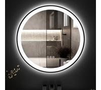 ChillCruiser Espejo de baño redondo LED de 700 mm con marco negro, espejo de baño con luces, antivaho, espejo LED regulable para baño, espejo de baño iluminado circular para pared, 3 colores, memoria