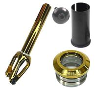 Chilli Pro Scooters Slim Cut Stunt-Scooter Fork HIC Juego completo con juego de dirección Trick Roller Repuesto Horquilla de tuning adecuado para ruedas de 100 I 110 I 120 mm Crown Chrome Gold