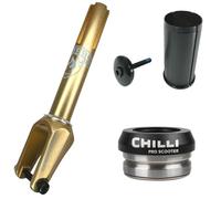 Chilli Pro Scooters Stunt-Scooter Fork Trick Roller Horquilla de repuesto para tuning IHC I SCS I HIC apto para ruedas de 100 I 110 I 120 mm (Raiders HIC SET Gold)