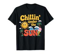 Chillin' Under The Sun Retro Summer Wave Palmera Helado Camiseta