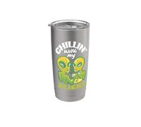 Chillin With My Aliens Halloween Divertido Vaso térmico de acero inoxidable de doble pared