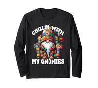 Chillin With My Gnomies Funny Saying For Men Couch Potato Manga Larga