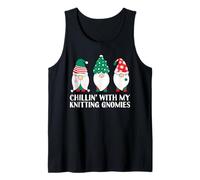 Chilling with My Knitting Gnomies Knit Funny Gnomo Juego de Palabras de Navidad Camiseta sin Mangas