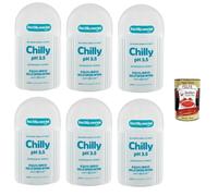 Chilly - Limpiador íntimo pH 3,5, equilibrio para la defensa íntima, con fórmula de pH ácido para estimular, 6 x 200 ml + Polpa italiana Gourmet 400 g
