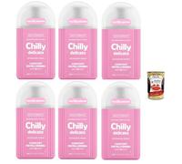 Chilly - Limpiador íntimo suave para pieles sensibles, con antiolor, para higiene íntima, enriquecido con aloe y hamamelis, 6 x 200 ml + Polpa italiana Gourmet 400 g