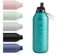 Chilly's Botella de agua Serie 2 Flip con Tapa Deportiva - Botella de Acero Inoxidable con Aislamiento al Vacío, Pajita, Asa de Transporte y Cepillo de Limpieza - Sin Sudor - 500ml - Atlantis