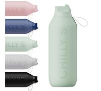 Chilly's Botella de Agua Serie 2 Flip con Tapa Deportiva - Botella de Acero Inoxidable con Aislamiento al Vacío, Pajita, Asa de Transporte y Cepillo de Limpieza - Sin Sudor - 1000ml - Lichen Green