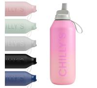Chilly's Botella de Agua Serie 2 Flip con Tapa Deportiva - Botella de Acero Inoxidable con Aislamiento al Vacío, Pajita, Asa de Transporte y Cepillo de Limpieza - Sin Sudor - 500ml - Ombre, Sundown
