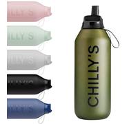 Chilly's Botella de agua Serie 2 Flip con Tapa Deportiva - Botella de Acero Inoxidable con Aislamiento al Vacío, Pajita, Asa de Transporte y Cepillo de Limpieza - Sin Sudor - 500ml - Ombre, Moss