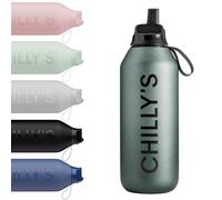 Chilly's Botella de Agua Serie 2 Flip con Tapa Deportiva - Botella de Acero Inoxidable con Aislamiento al Vacío, Pajita, Asa de Transporte y Cepillo de Limpieza - Sin Sudor - 500ml - Ombre, Slate