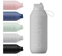 Chilly's Serie 2 Flip Botella con tapa deportiva, pajita telescópica y anillo de transporte de nailon - Tapa abre fácil, cepillo de limpieza para pajita incluido - 500ml - Granite Grey