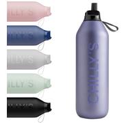 Chilly's Serie 2 Flip Botella con tapa deportiva, pajita telescópica y anillo de transporte de nailon - Tapa abre fácil, cepillo de limpieza para pajita incluido - 1000ml - Lavender