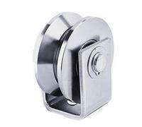 Chiloskit Bloque de polea resistente con soporte para cuerda, acero inoxidable 304 de 2 pulgadas, rodamiento de rueda de acero inoxidable 304 con guía de ranura en V, sistema de ruedas para levantar